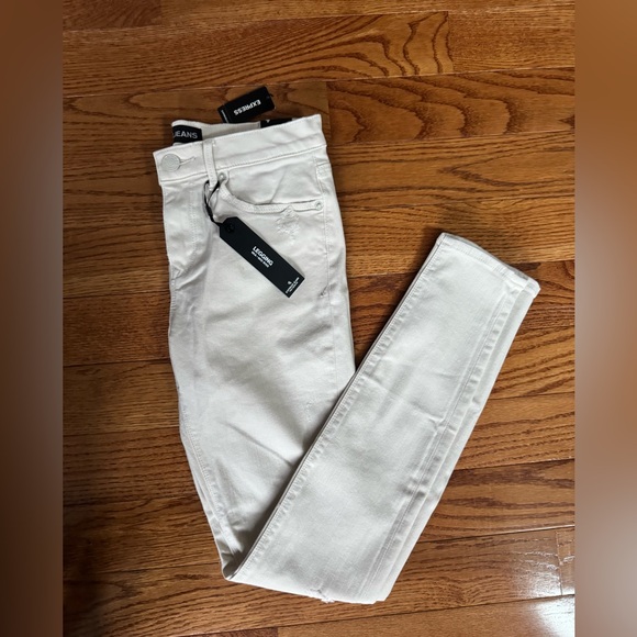 Express Jeans‎ Mia Mid Rise Cream Skinny Leggings - Picture 1 of 8